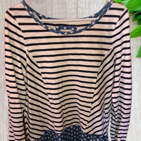 Anthropologie Postmark Fairley Postage Stamp Roll Tab Striped Polka Dot Shirt - Picture 12 of 12